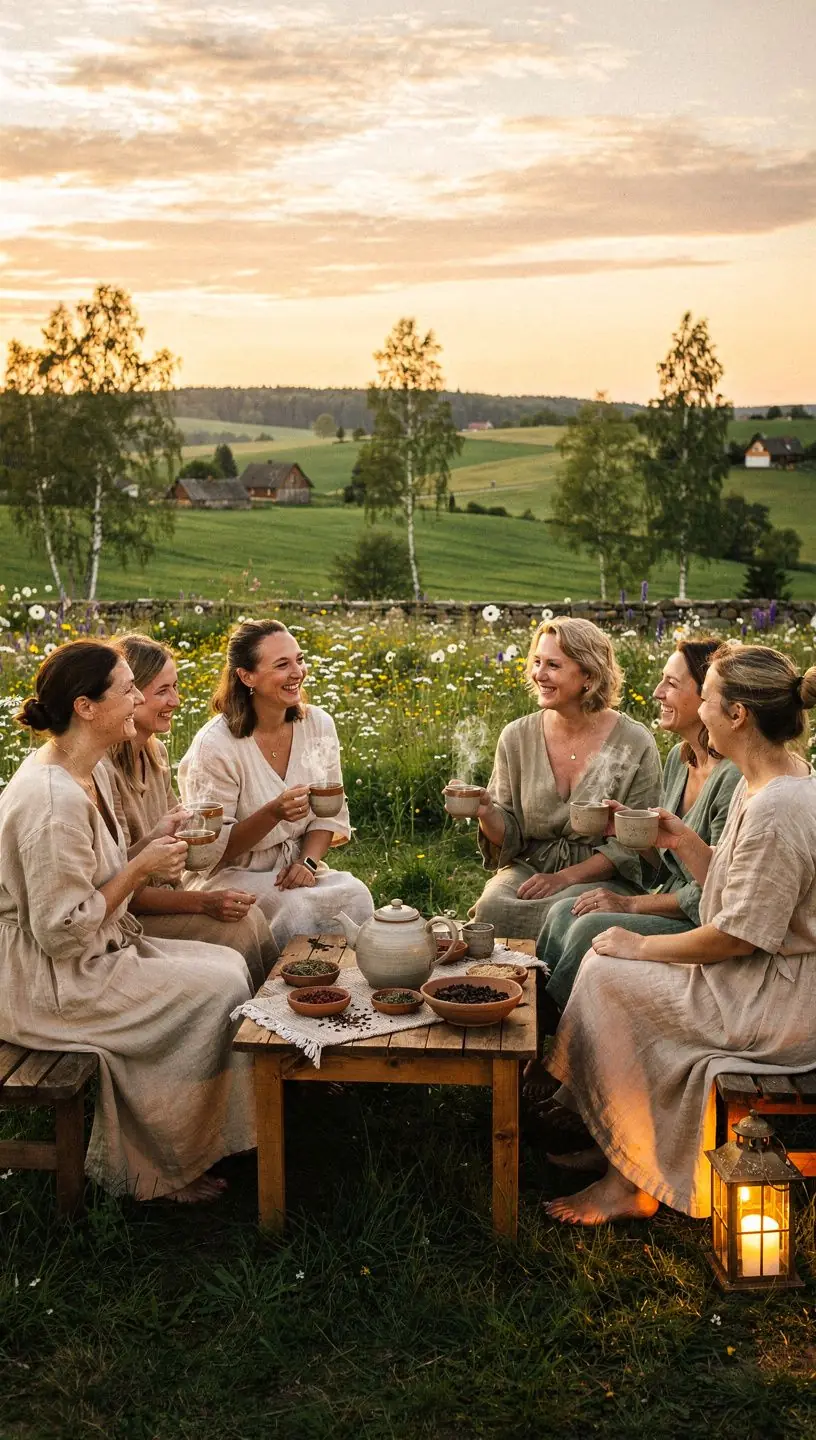 Lietuviškos žolelės, išdėstytos ant medinės lentelės, paruoštos užpilti.